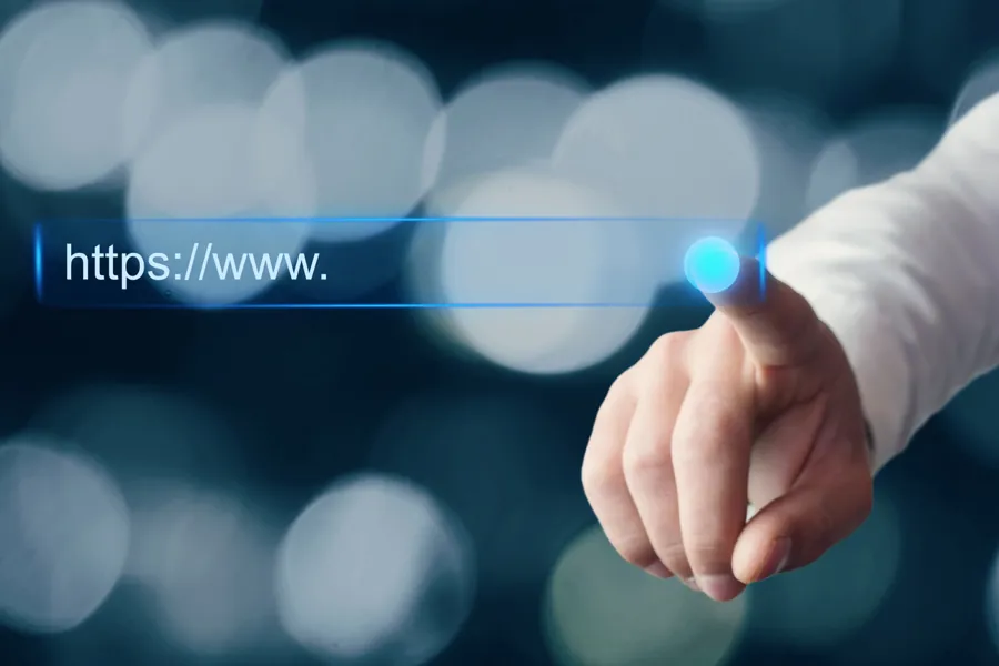 Et nærbilde av en hånd over en nettadresse