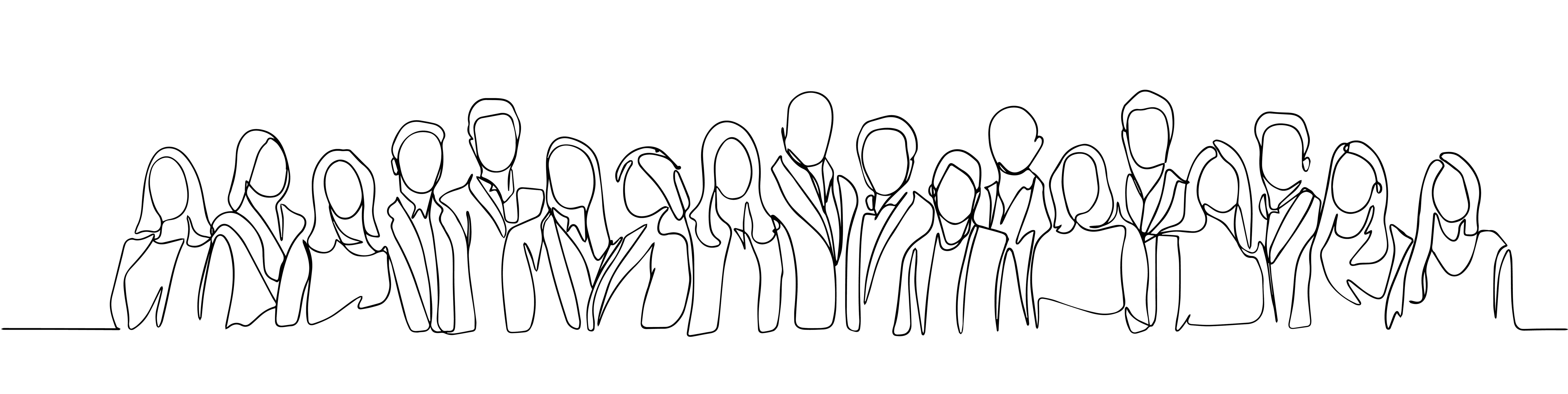 Mange mennesker på rad, tegning