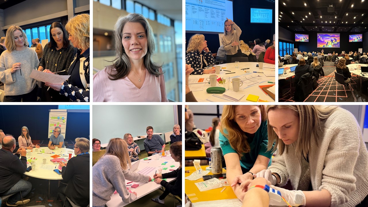 En collage av en person som sitter ved et bord med en gruppe mennesker rundt