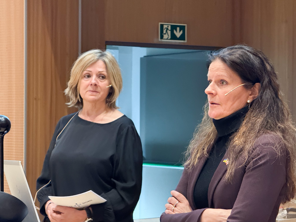 En kvinne som snakker med en annen kvinne