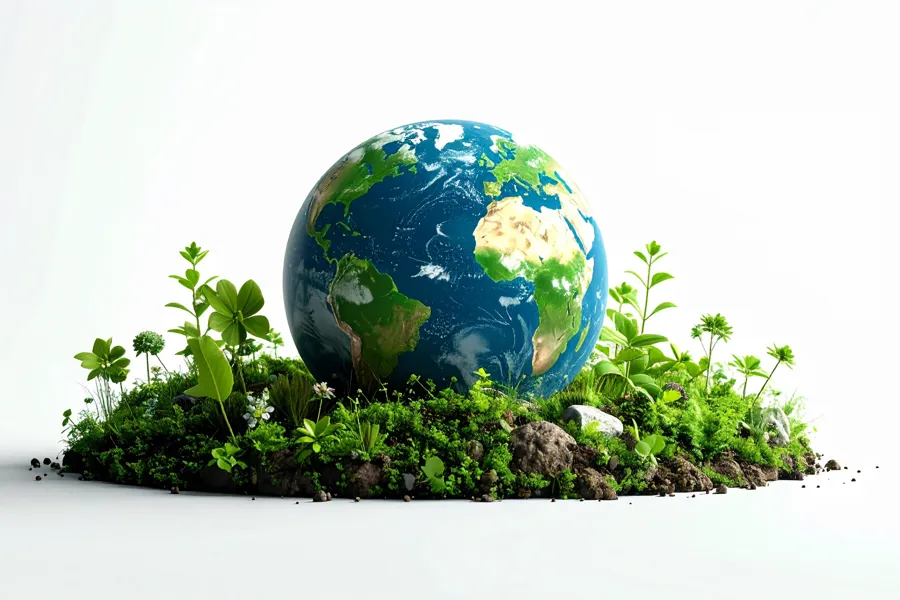 En globus med planter rundt seg