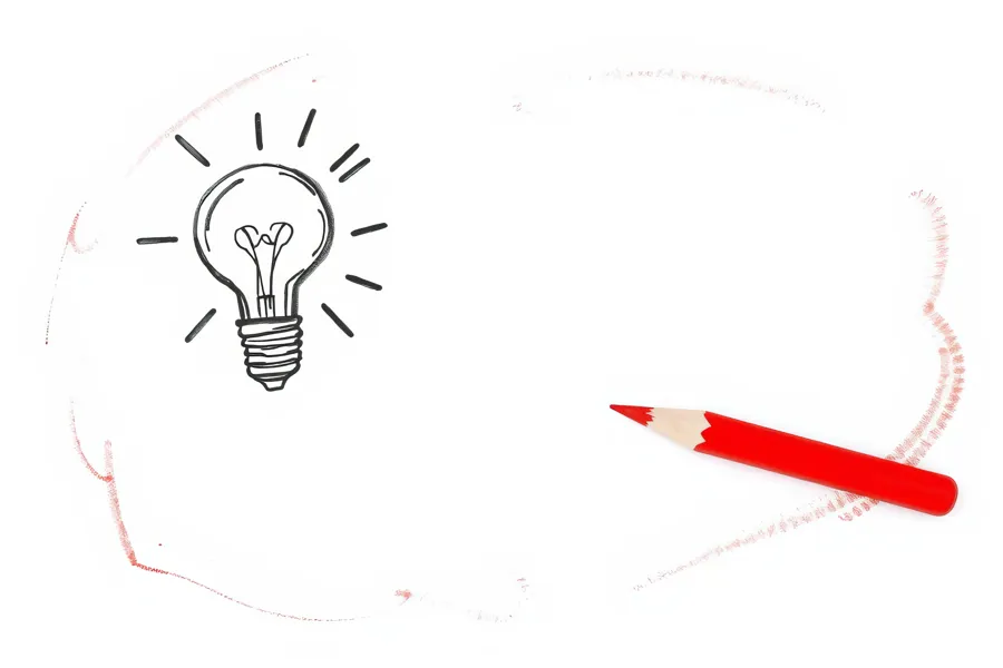 Lyspære og rød blyant