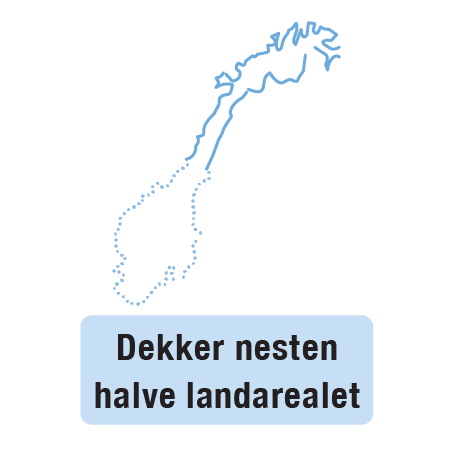 Kart av Norge, viser at halve Norge er Nord-Norge