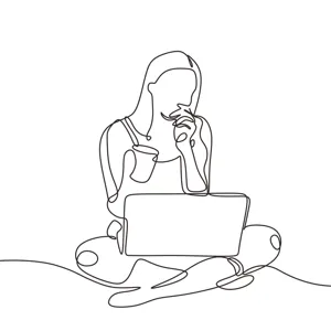 Jente med PC - strektegning