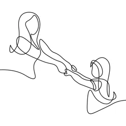 Mor og barn holder hender - strektegning