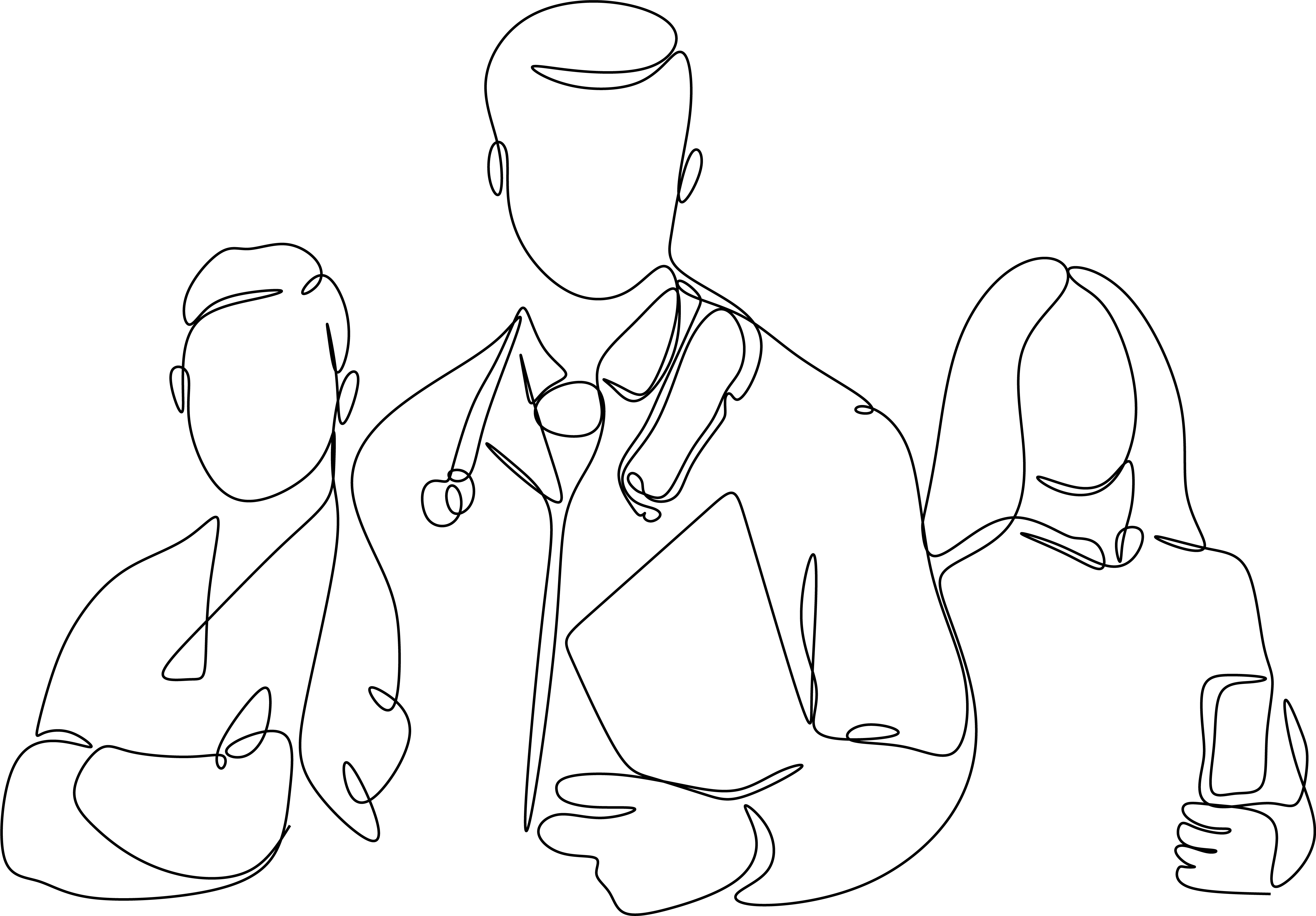 Tre helsepersonell - strektegning