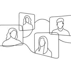 Fire personer på ulike skjermer som er koblet sammen