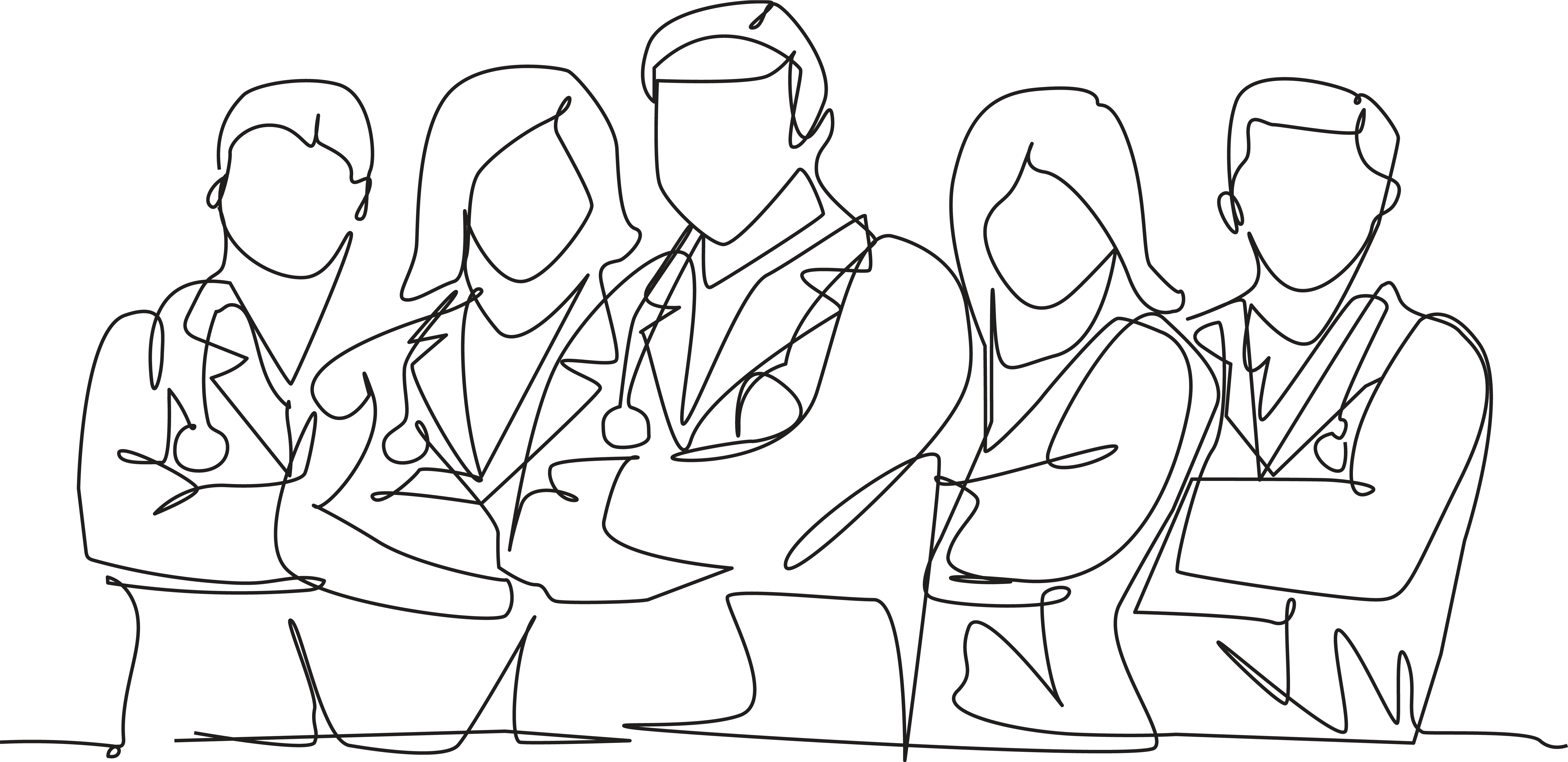 Personer på rad, helsepersonell mm - strektegning