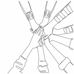 Mange hender over hverandre - strektegning