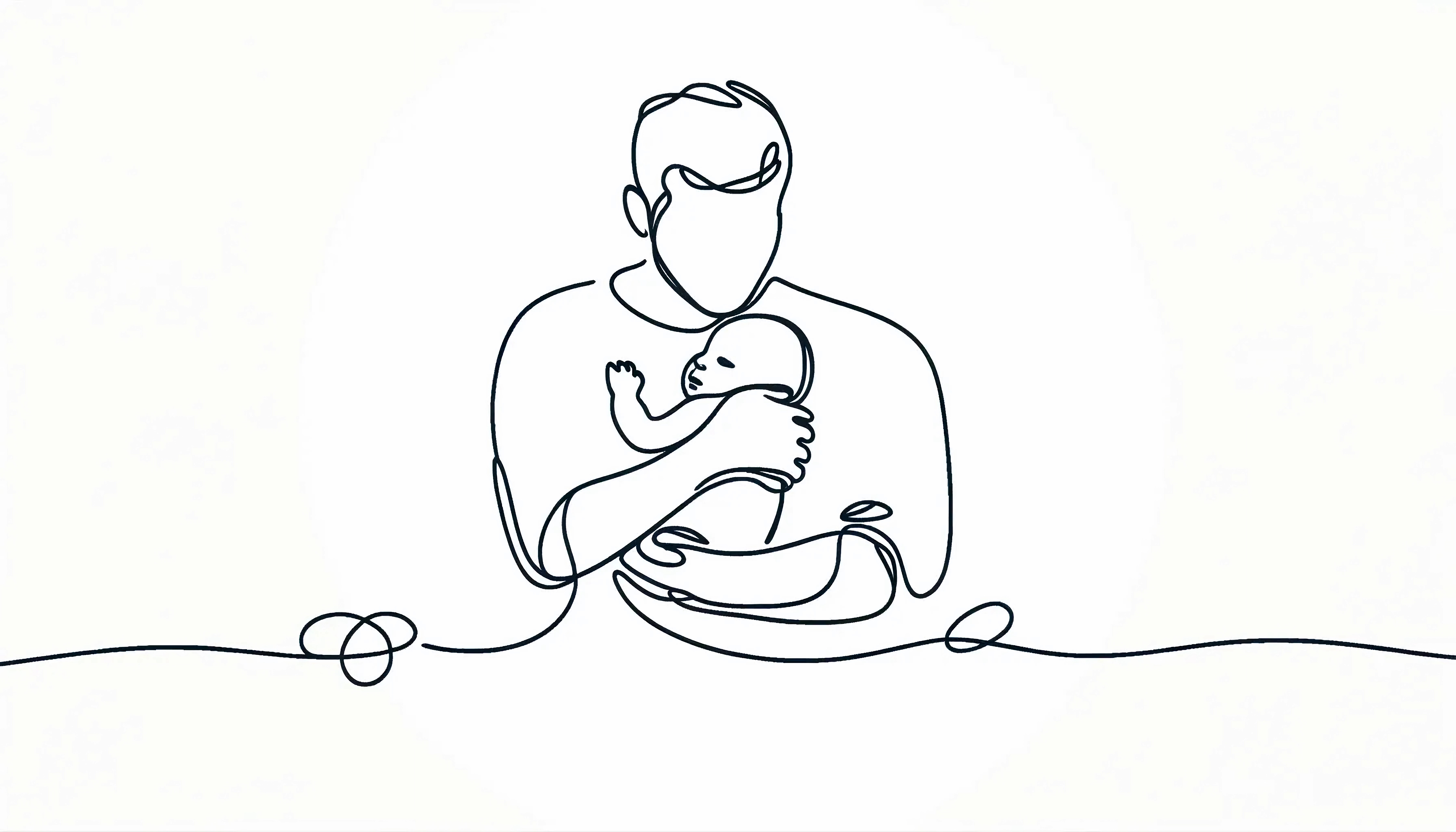 Mann med baby - strektegning